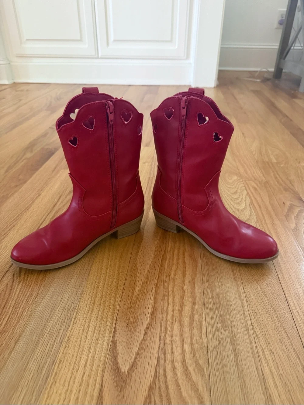 Wonder Nation Girls Red Heart Cutout Cowgirl Western Boots, Size 2
